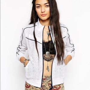 Free people contrast trim eyelet track jacket Sz S